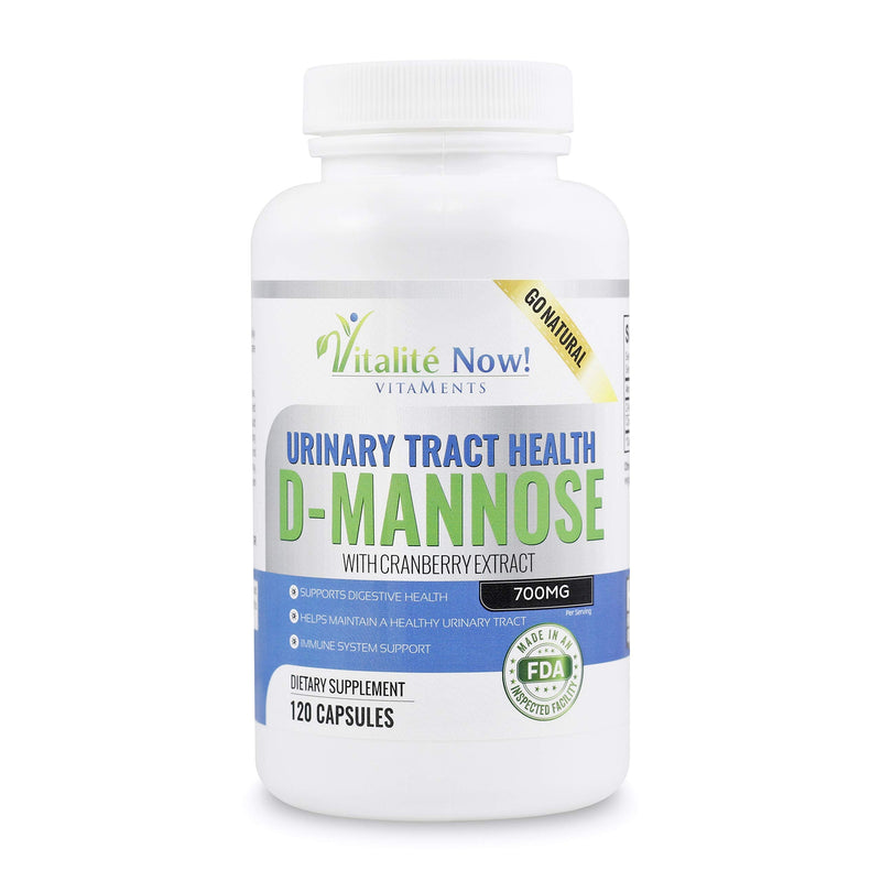 High Strength Pure D-Mannose with Cranberry Extract for Natural Urinary Tract Infections and UTI Support - Digestive Health - Immune System Support - 700mg - Non-GMO - 120 Pills - BeesActive Australia