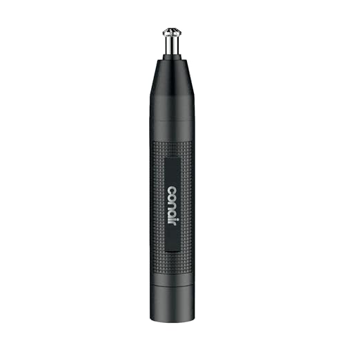 ConairMAN Ear and Nose Hair Trimmer for Men, Cordless, 360° Bevel Blade Black/Silver 1 Count (Pack of 1)
