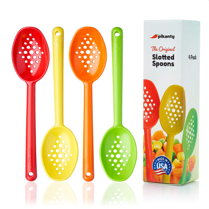 Pikanty Small Slotted Spoon - for straining oils and juices, reaching into small jars, and serving all kinds of food. 4 Colors - BeesActive Australia
