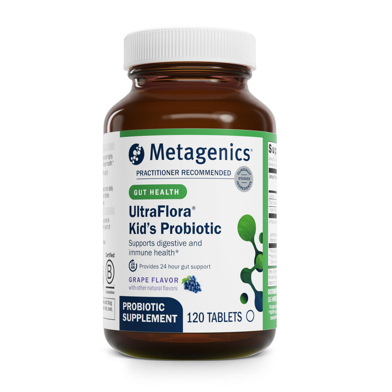Metagenics UltraFlora Kids Probiotic, 10 Billion CFU, 120 Tablets | Children's Probiotic Blend, Digestive Health and Immune Health, for Ages 3 and Up, 10 Billion CFU 120 Count (Pack of 1)