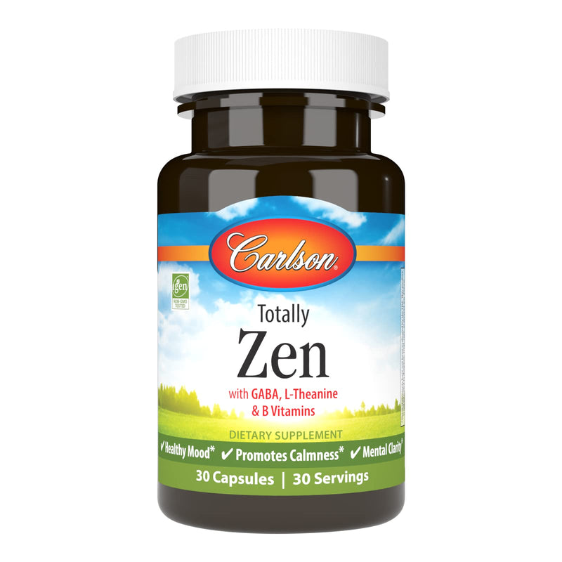 Carlson Totally Zen, GABA, L-Theanine, 30 Capsules | B Vitamins; Healthy Mood; Promotes Calmness & Mental Clarity