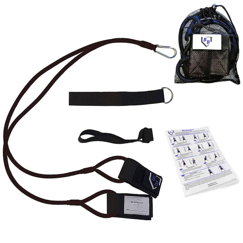 BB Bands Baseball Softball Resistance Training Bands - Arm Strength, Pitching Conditioning Equipment, 3 Strengths (Youth, Adult, Heavy), 7 Colors, Includes Anchor Strap, Door Mount, Bag, Workout Guide Black