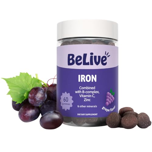 Belive Iron Gummies, Multivitamin Supplement, Blood Oxygen Support, 60 Ct 1