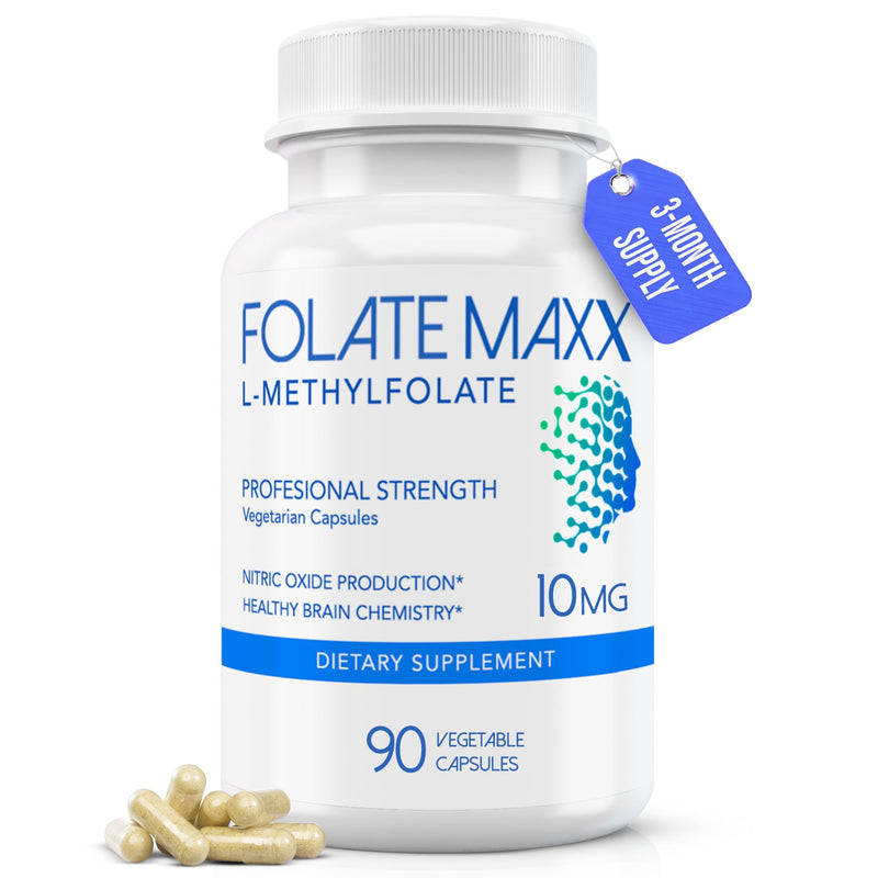 FolateMaxx L-Methylfolate 10mg, 90 Capsules – Doctor Formulated Methyl Folate Supplement for Women & Men – High Potency 5-MTHF for Energy, Mood & Focus – Non-GMO, Gluten-Free (3-Month Supply) 90 Count (Pack of 1)