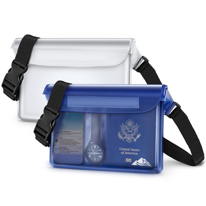 HEETA Waterproof Fanny Pack, Waterproof Pouch Dry Bag 2/3/4 Pack for Phone Passport Purse, Adjustable Waist Strap for Swimming Kayaking Boating Paddle Board Accessories Cruise Beach Camping Essentials White & Blue