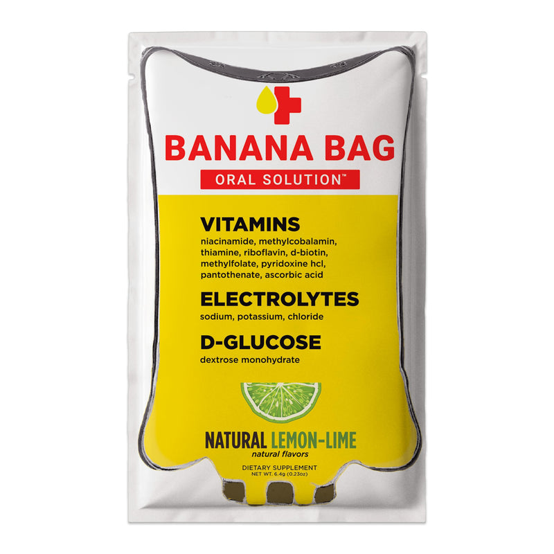 Banana Bag Electrolytes Vitamin Powder Hydration Drink Mix, Lemon Lime 15Pk | IV-level hydration powder packets w/ Electrolytes + Vitamin C & B-complex. Fast rehydration after exercise & alcohol recovery 15-Pack