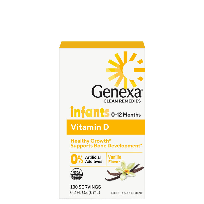 Genexa Vitamin D Drops for Infants & Newborn, Made Clean, 100 Servings | Dye Free, 0% Artificial Additives, Organic, Gluten Free, Non-GMO, Supports Growth & Bone Development in Babies & Toddlers 1 Fl Oz (Pack of 1)