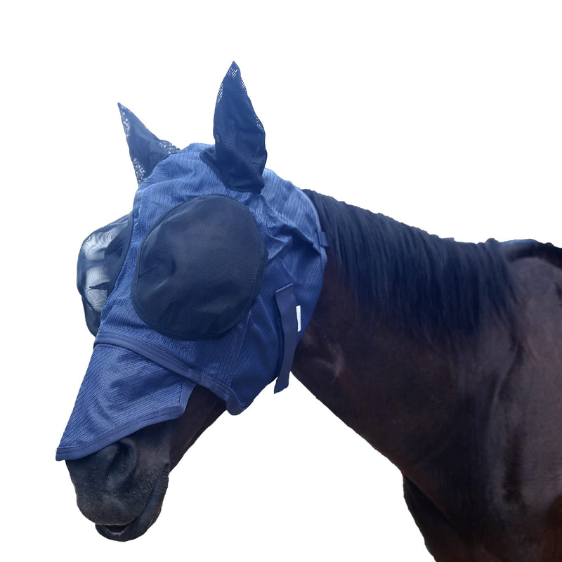 Mesh Fly Mask with Ears Nose UV Protection Full Face for Horse/Cob (Horse, Navy) - BeesActive Australia