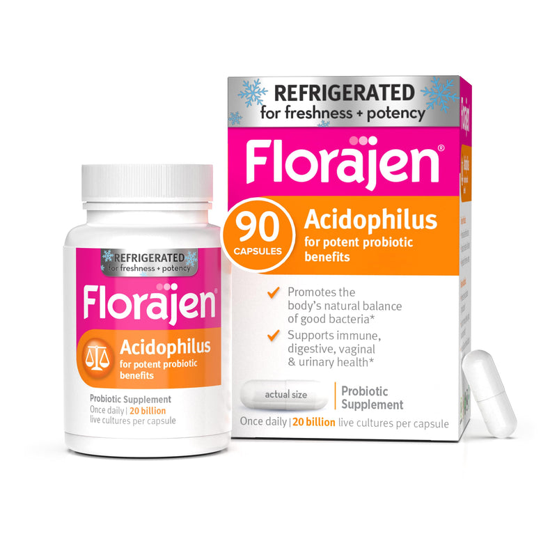Florajen Acidophilus Probiotic, Extra-High Potency, 90 Capsules | Gut, Vaginal, & Immune Health, Bloating & Constipation Support for Adults, Refrigerated for Freshness, Live Active Cultures 90 Count (Pack of 1)