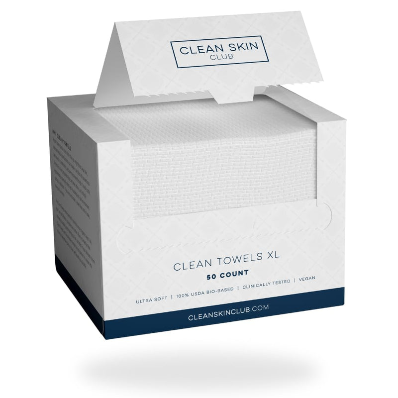 Clean Skin Club Clean Towels XL™, 100% USDA Biobased Face Towel, Disposable Face Towelette, Makeup Remover Dry Wipes, Ultra Soft, 50 Ct, 1 Pack 50 Count (Pack of 1) - BeesActive Australia