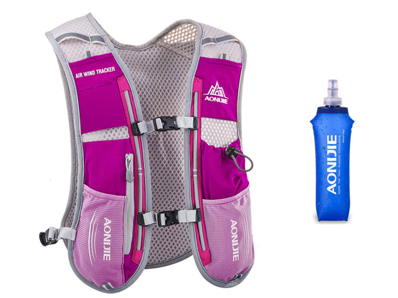 5L Lightweight Running Backpack Outdoor Sports Trail Racing Marathon Hiking Fitness Bag Hydration Vest Pack One Size Rose Red +500ML Water Bottle