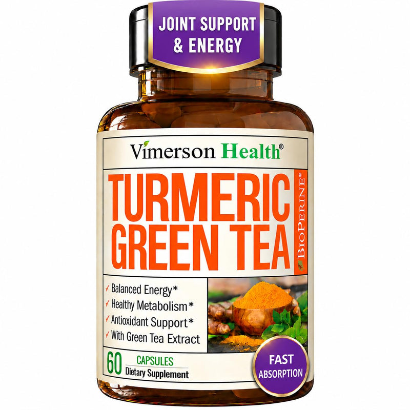 Turmeric Curcumin Supplement with Green Tea Extract (ECGC) & Vitamin C for Joint Health, Energy & Inflammation Balance - Organic Tumeric Curcumin with Black Pepper - Gluten-Free, Non-GMO - 60 Capsules 60 Count (Pack of 1)
