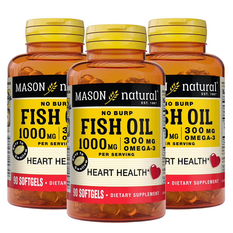 MASON NATURAL Omega 3 Fish Oil, 135 Day Supply, 1000mg with EPA and DHA for Joint Support, 90 Softgels (Pack of 3) Unflavored 90 Count (Pack of 3)