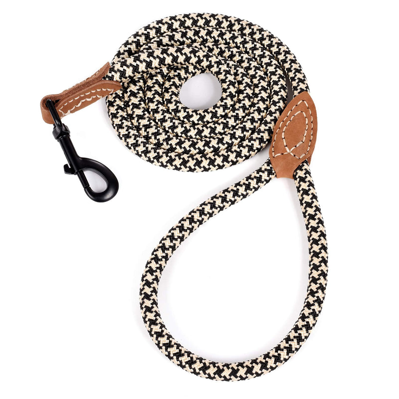 Mile High Life | Mountain Climbing Dog Rope Leash with Heavy Duty Metal Sturdy Clasp | Genuine Leather Tailored Connection with Strong Stitches (Black Khaki, 72 Inch (Pack of 1)) 72 Inch-1/2" Black Khaki - BeesActive Australia