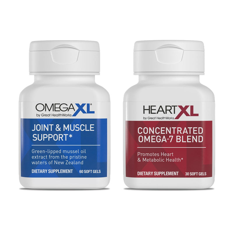 OmegaXL Joint Support Supplement - Natural Muscle Support, Green Lipped Mussel Oil, Soft Gel Pills, Drug-Free, 60 Count + HeartXL 30 Count, High Potency Omega-7 Blend | Natural Joint Support Supplement, Non-GMO, Drug Free, 60 Soft Gels & HeartXL, Conce...