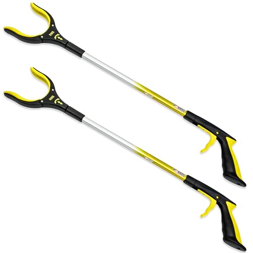 RMS 2-Pack 32 Inch Extra Long Grabber Reacher with Rotating Jaw (Yellow) Yellow