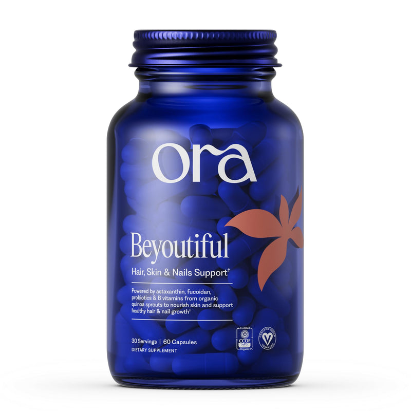 Ora Organic Hair, Skin, and Nails Support- Beyoutiful - Beauty Supplement with B Vitamins and Biotin for Healthy Hair, Niacin for Skin Health - 60 Vegan Capsules Beyoutiful (30 servings)