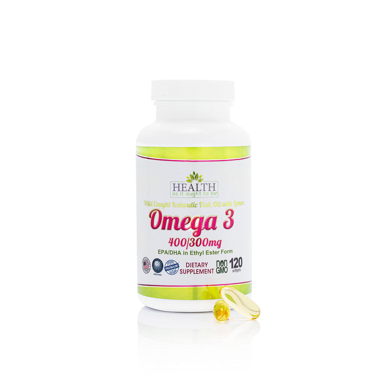 Health As It Ought To Be Omega 3 EPA DHA 400/300mg | 120 Capsules | EPA and DHA from wild-caught cold-water fish oil support heart, brain & cellular wellness with a light natural lemon flavor