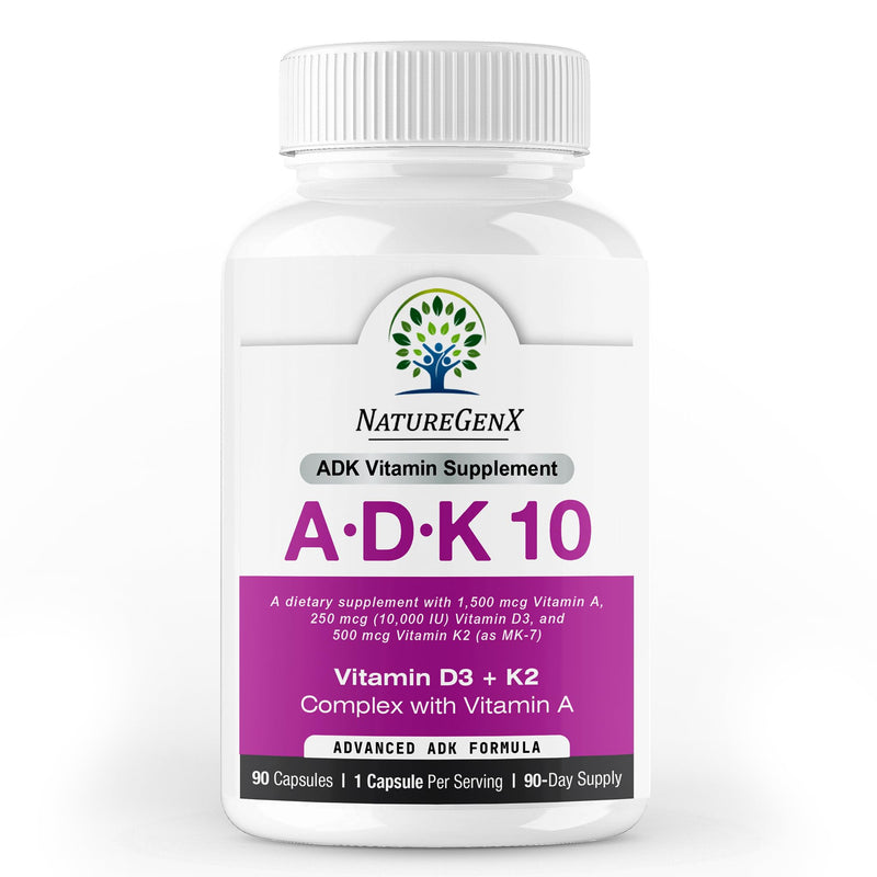 NatureGenX ADK10 – Vitamins A, D3 250 mcg & K2 MK-7 for Bone, Heart & Immune Health – Non-GMO, Gluten-Free, Soy-Free – 90 Capsules (3-Month Supply) | For Bone, Heart & Immune Health - Non-GMO, Gluten-Free, Soy-Free - 90 Capsules (3-Month Supply)