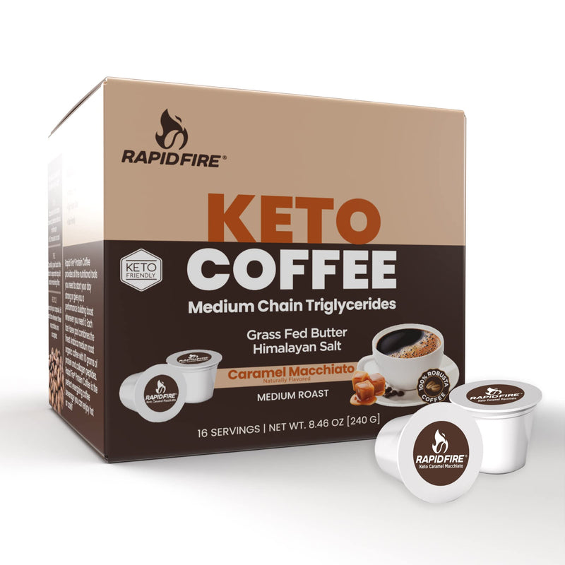 Rapidfire Caramel Macchiato Ketogenic High Performance Keto Coffee Pods, Supports Energy & Metabolism, Weight Loss Diet, Single Serve K Cup, Brown, 16 Count (Packaging May Vary) - BeesActive Australia
