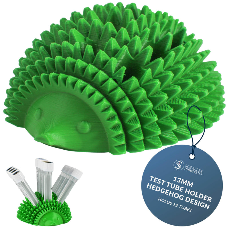 Schaller Industries Hedgehog Test Tube Rack – for 13mm Lab Vertical Storage Tubes Organizer, Holds 12 Glass or Plastic Test Tube Holder Rack, Vial Holder, Phlebotomy Supplies and Equipment– Green 13mm Tubes