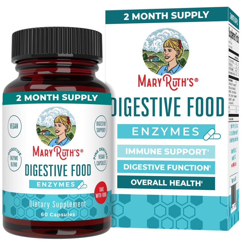 MARYRUTH'S Digestive Food Enzymes for Digestive Support, 60 Capsules | Digestive Support, Occasional Gas & Bloating Relief, Over 12 Enzymes, Alpha-Galactosidase, Beta-Glucanase, Protease
