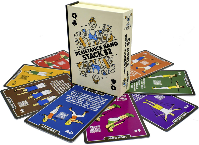 Stack 52 Resistance Band Exercise Cards. Exercise Band Workout Playing Card Game. Video Instructions Included. Home Fitness Training Program for Elastic Rubber Stretch Band Sets. (Updated Deck) Updated Deck - BeesActive Australia