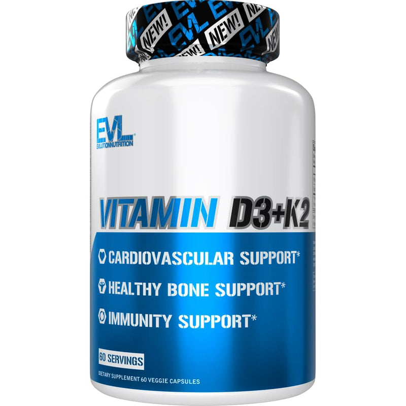 EVL Vitamin D3 K2 Supplement - 5000IU Vitamin D - 90mcg VIT K - 60 Servings | For Heart, Bone and Immune System Support - High Absorption - Gluten Free Veggie Capsules