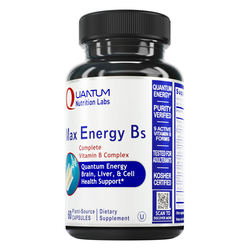 Quantum Nutrition Labs Max Energy Bs - Vitamin B Complex, Methylated B Complex Vitamins with Vitamin B1, B6, B12, Thiamin, Folate and Biotin - 60 Vegetarian Capsules 60 Count (Pack of 1)