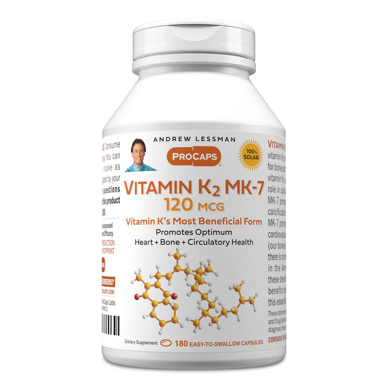 Andrew Lessman ProCaps Vitamin K2 MK-7 120 mcg 180 Softgels | Bioavailable MK-7 supports healthy calcium utilization for bone strength, heart health & arterial flexibility. 180 Count (Pack of 1)