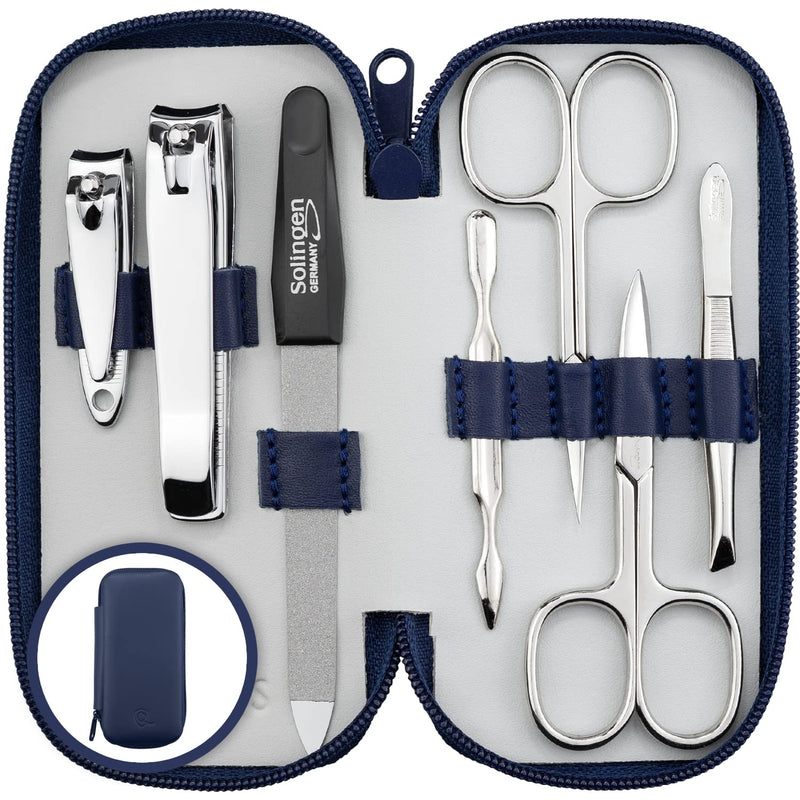 marQus Manicure Set Solingen Made in Germany - 7 piece stainless steel exclusive finger & toe nail clippers set in real leather case, made in Solingen Germany* (except for clippers) Blue - BeesActive Australia