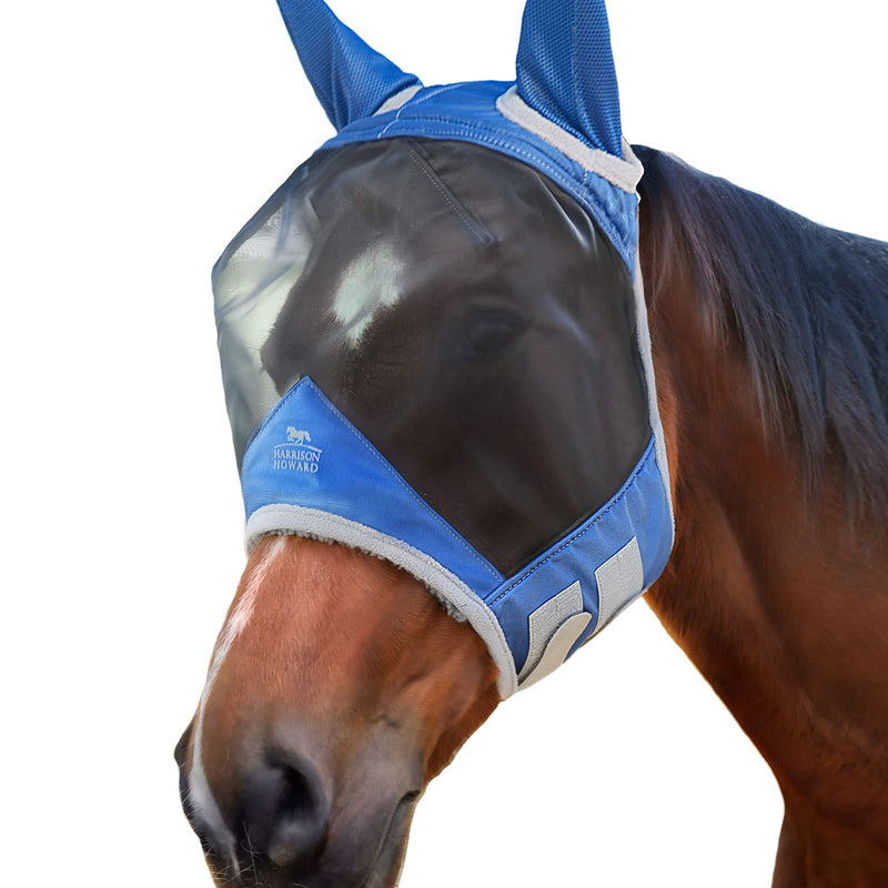 Harrison Howard CareMaster Pro Luminous Horse Fly Mask Large Eye Space Standard with Ears UV Protection for Horse Royal Blue Full Size Full (Large) - BeesActive Australia