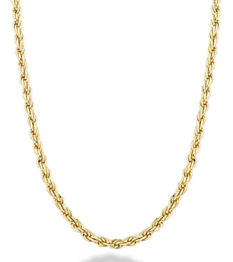 Miabella Solid 18K Gold Over Sterling Silver Italian 2mm, 3mm Diamond-Cut Braided Rope Chain Necklace for Men Women, 925 Sterling Silver Made in Italy Length 20 Inches - BeesActive Australia
