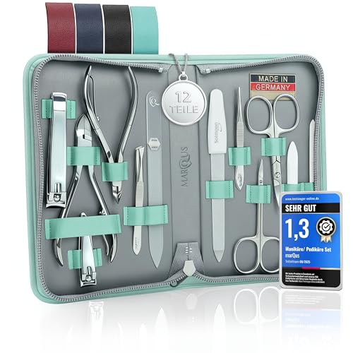 Manicure Set Women and Men – 12-Piece Professional Grooming Kit with Premium Tools, Genuine Leather Case, and exclusive Glass Nail File for Hand & Foot Care, German Quality