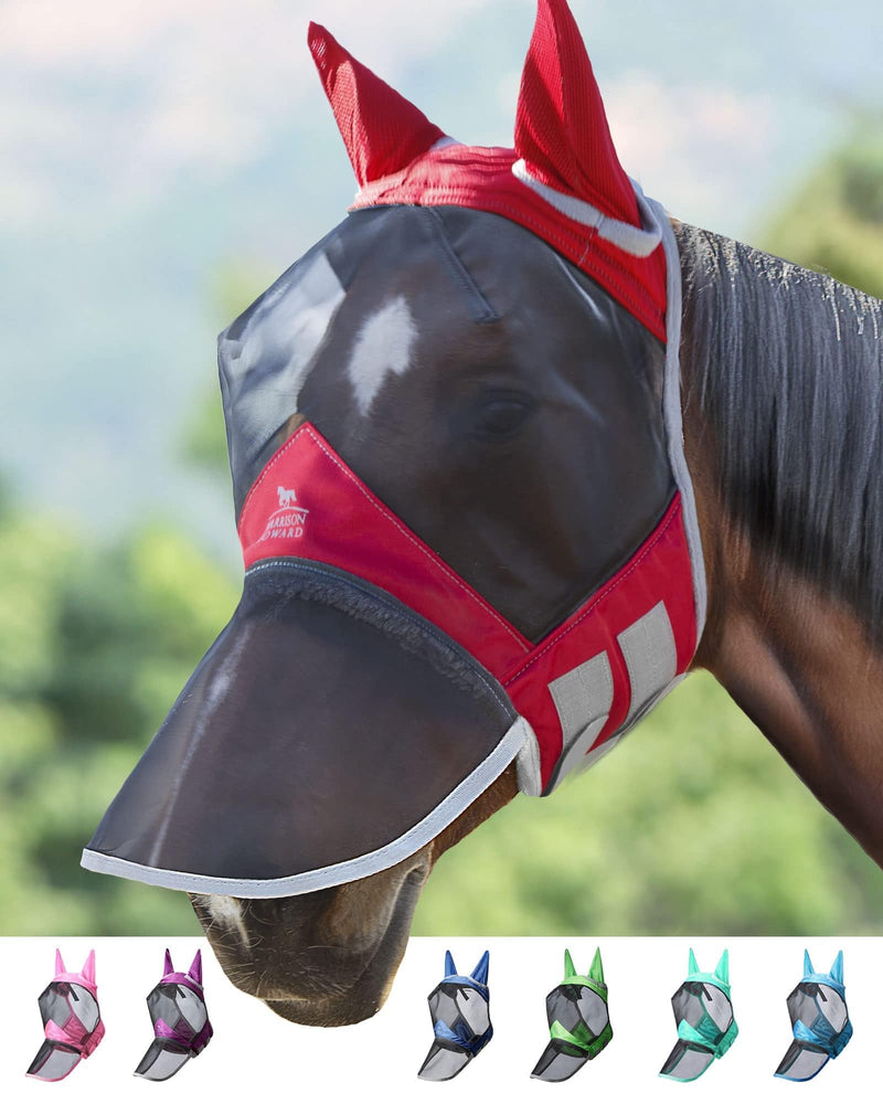 Harrison Howard CareMaster Pro Luminous Horse Fly Mask Large Eye Space Long Nose with Ears UV Protection for Horse Red Full Size Full (Large) - BeesActive Australia