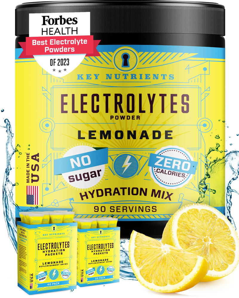 KEY NUTRIENTS Electrolytes Powder No Sugar - Refreshing Lemonade Electrolyte Drink Mix - Hydration Powder - No Calories, Gluten Free - Powder and Packets (20, 40 or 90 Servings) - BeesActive Australia