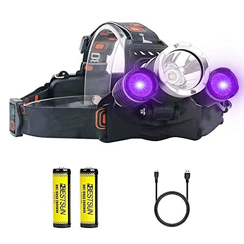 BESTSUN UV Headlamp, Blacklight Headlight Rechargeable 395-400nm Black Light Head Lamp for Resin Curing, Rock Hounds, Detecting Scorpions, Auto Oil HVAC Leaks, Pet Urine Stains(White Light + UV)