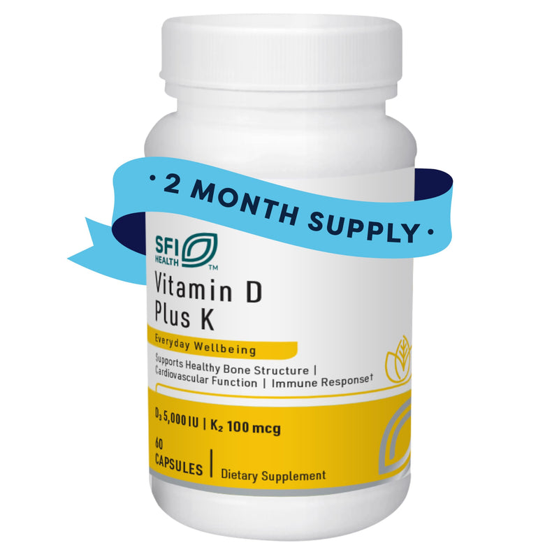 SFI Health Klaire Labs Vitamin D Plus K, 60 Count | Bone Health & Immune Support Supplement for Calcium Metabolism, 5,000 IU Vitamin D3 with 100 mcg K2 Supplement