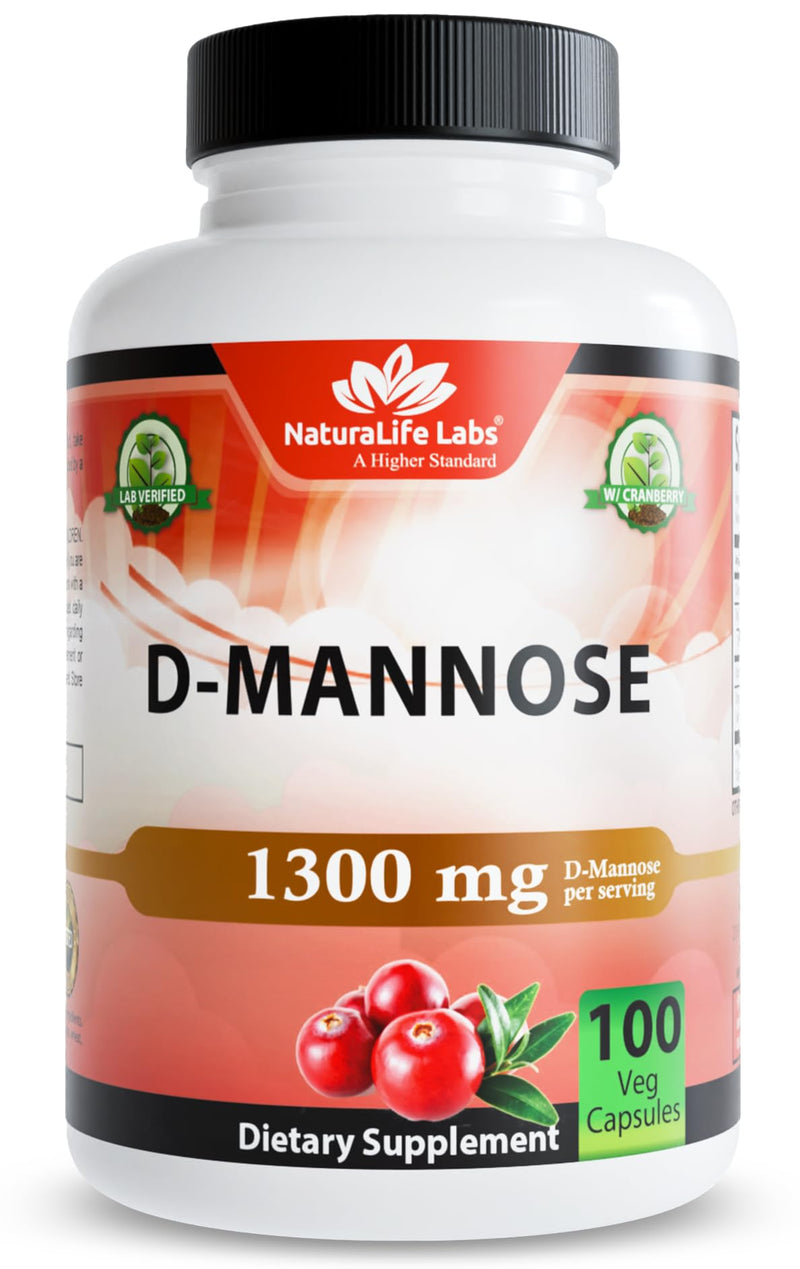 NaturaLife Labs Organic D-Mannose 1300 mg with Organic Cranberry Extract 100 mg per Serving – 100 Capsules – Non-GMO, Gluten-Free, Vegan 1 - BeesActive Australia