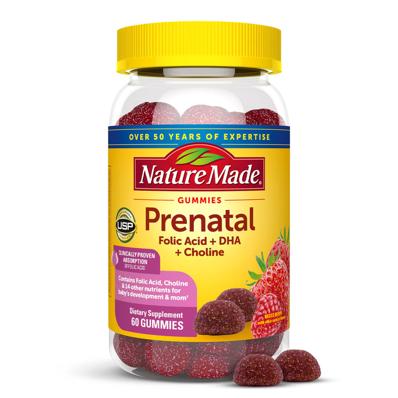Nature Made Prenatal Gummies with DHA and Folic Acid, 60 Gummies | Prenatal Vitamins for Women for Daily Nutritional Support, With Folic Acid and 15 Other Nutrients, Gluten Free, 30 Day Supply 60 Count (Pack of 1)