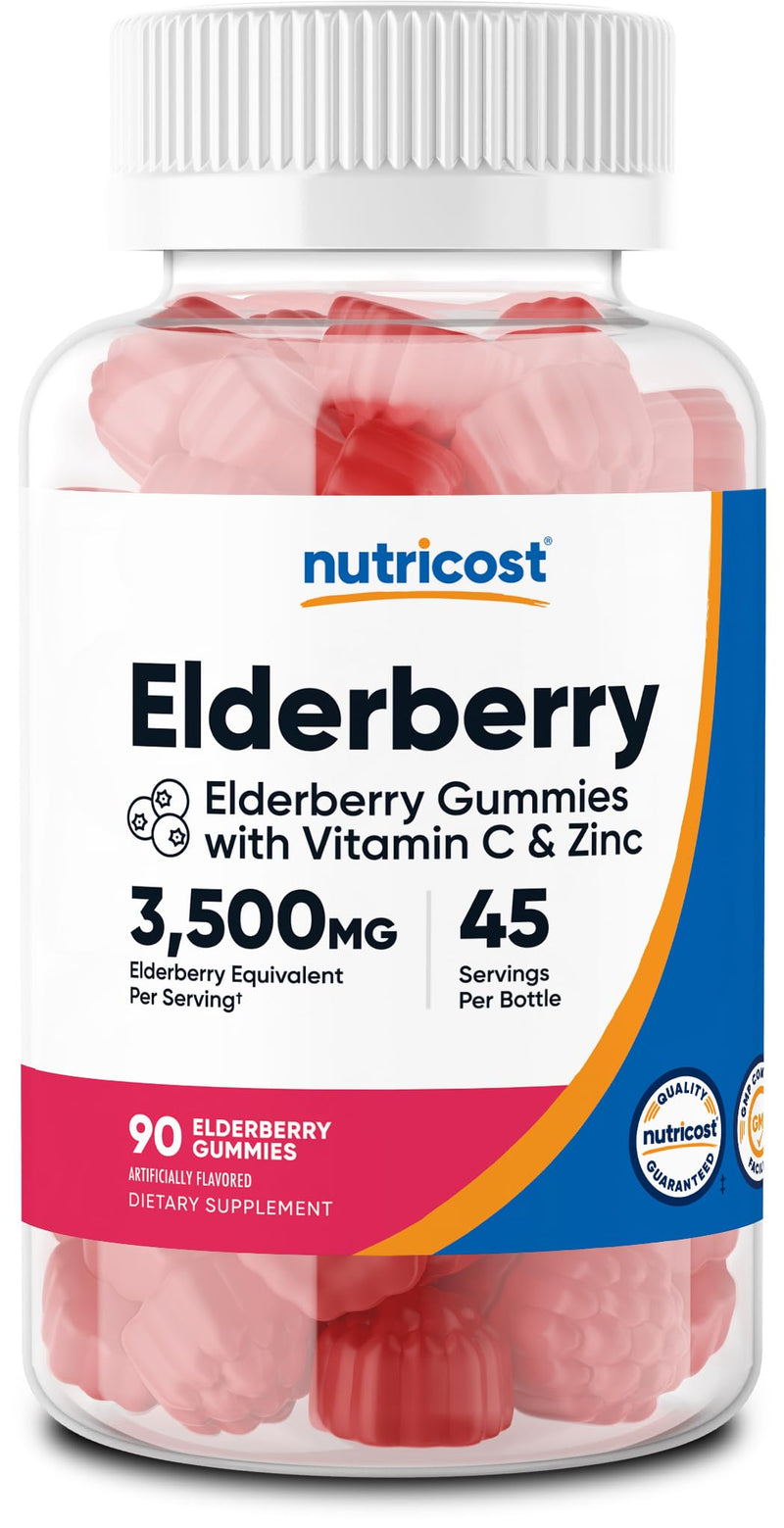 Nutricost Elderberry Extract Gummies 90 Gummies for 45 Servings Per Bottle | With Vitamin C & Zinc, Gluten-Free 90 Count (Pack of 1)
