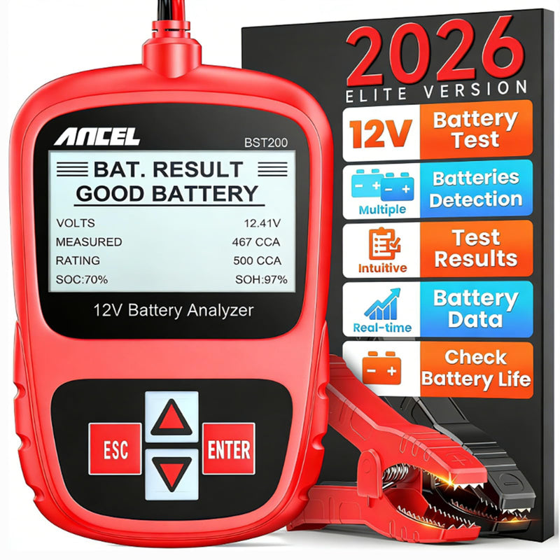 ANCEL BST200 Car Battery Tester 12V Battery Load Tester, 100-1100 CCA Automotive Digital Analyzer Tool with Upgraded Reinforced Clamps for Car Truck SUV Motorcycle Boat Marine Vehicles