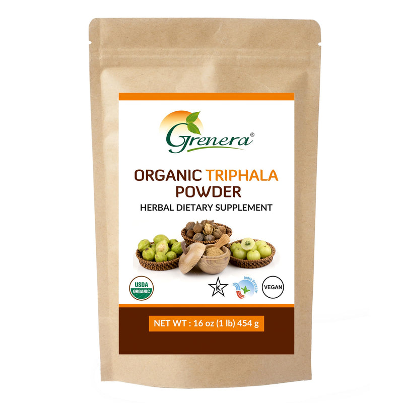 Grenera Organic Triphala Powder 1 lb (16 Ounce) 454 Grams - Made with Organic Amalaki, Organic Bibhitaki, Organic Haritaki Fruit - USDA Organic, Vegan, Kosher Certified - BeesActive Australia