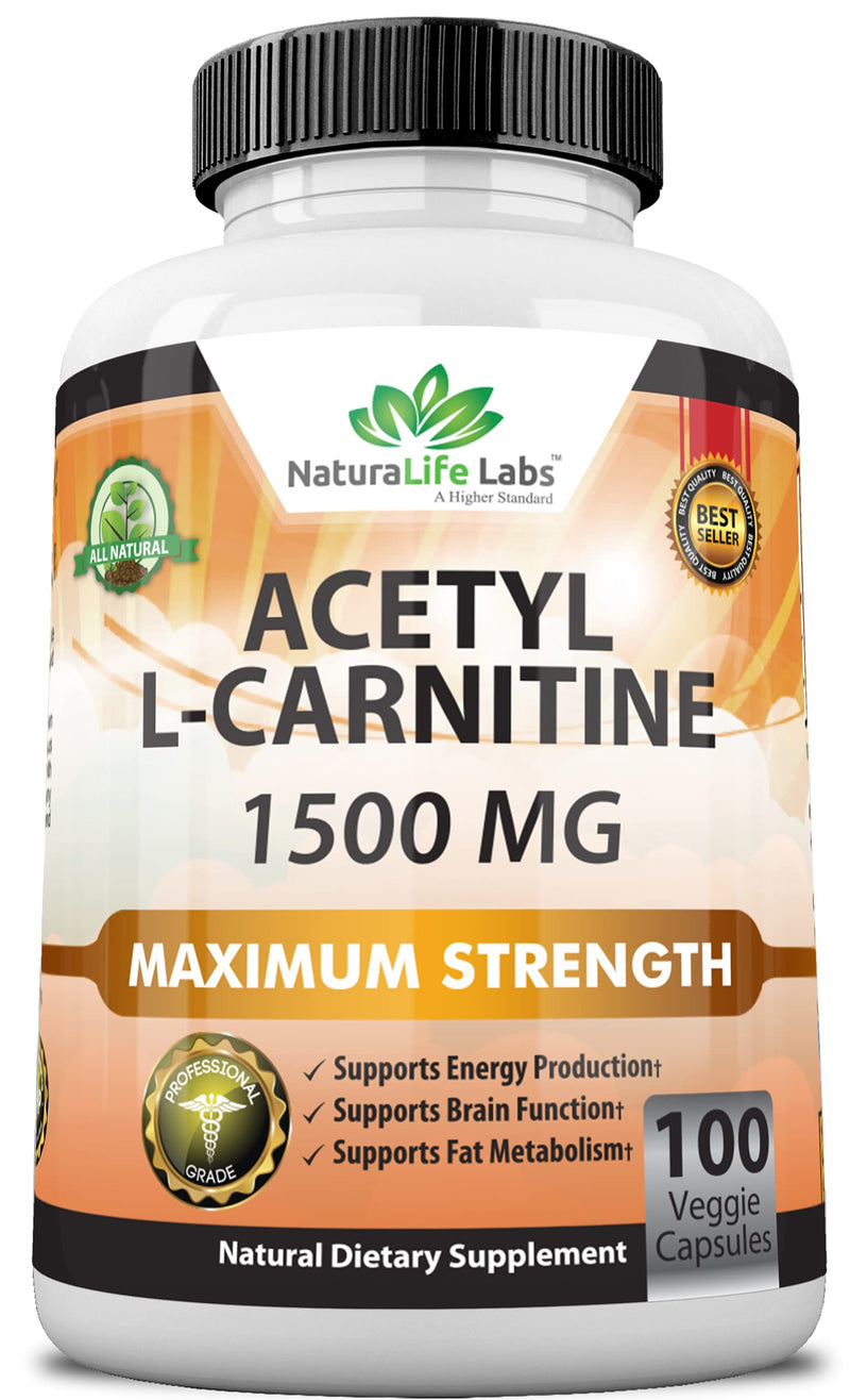 Acetyl L-Carnitine 1,500 mg High Potency Supports Natural Energy Production, Sports Nutrition, Supports Memory/Focus - 100 Veggie Capsules - BeesActive Australia