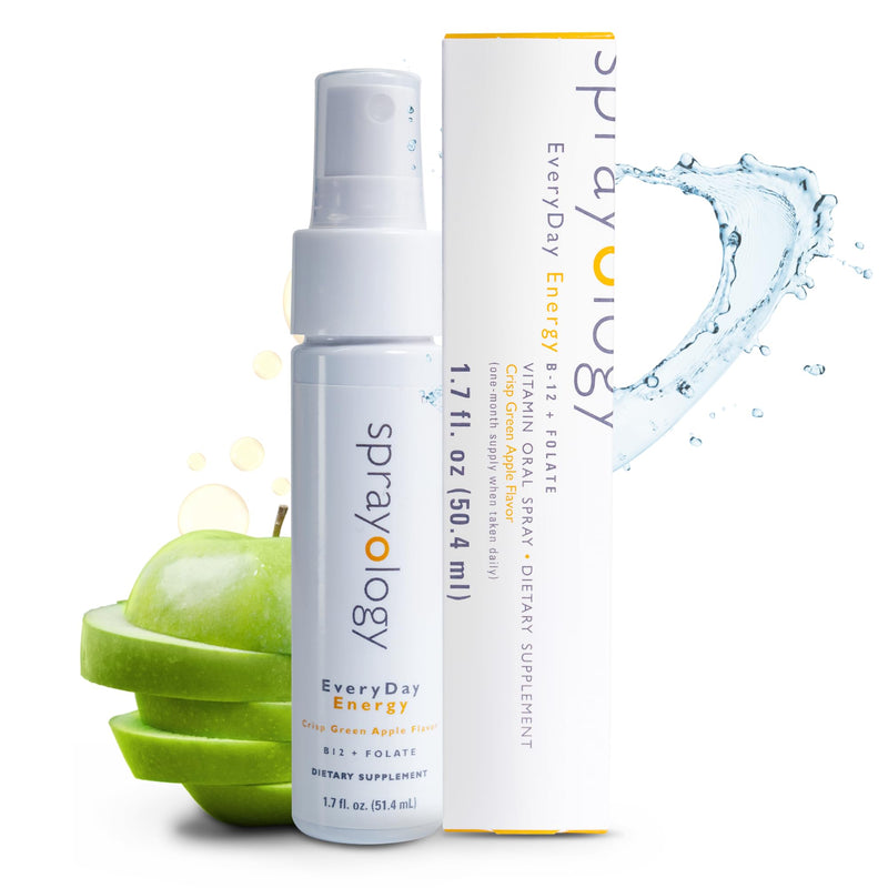 Sprayology EveryDay Energy | Vitamin B12 and Folate Supplement Spray | Vegan Oral Spray for Energy, Metabolism & Brain Support | All-Natural, Gluten-Free & Lactose-Free | 30 Day Supply (1.7 fl oz)