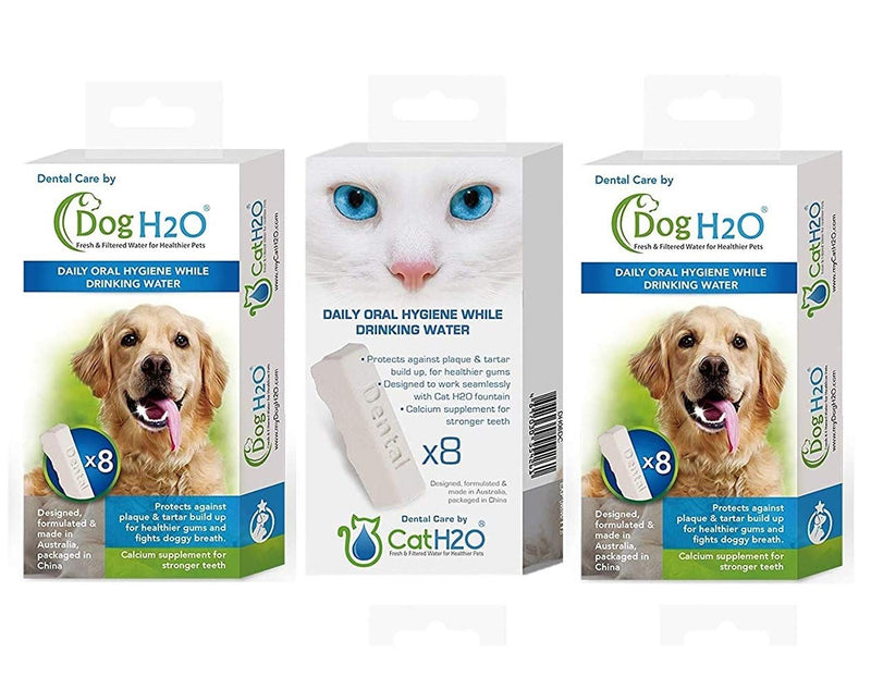 and Cat H2O Bundle, 8 Per Box, Oral Hygiene Drinking Water Additive (3 Boxes Each)
