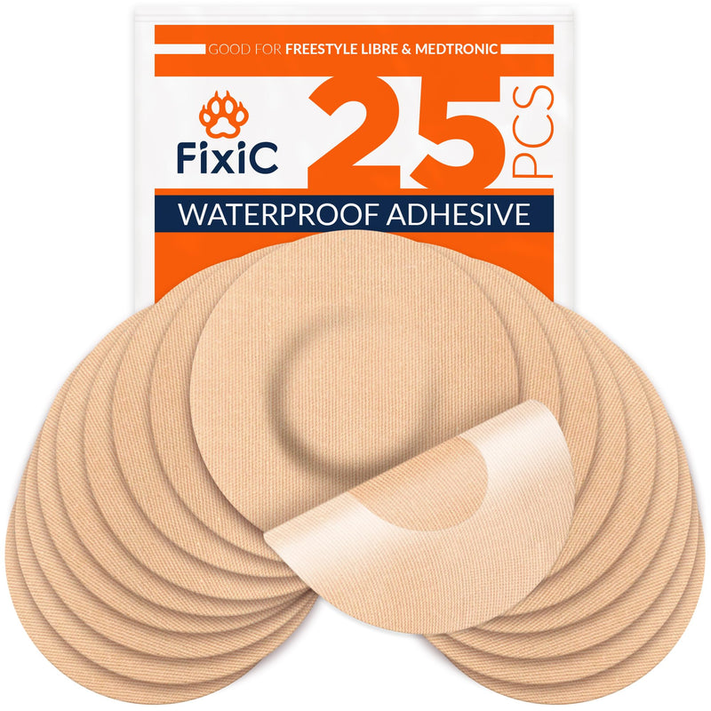 Fixic Freestyle Adhesive Patch 25 PCS – Good for Libre 1, 2, 3 – Enlite – Guardian – NO Glue in The Center of The Patch – Pre-Cut Back Paper – Long Fixation for Your Sensor! (Tan) Tan - BeesActive Australia