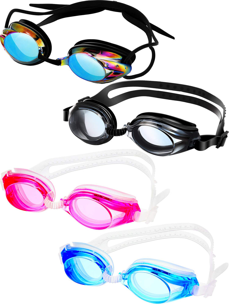 Chinco 4 Pairs Triathlon Swim Goggles, Swimming Goggles Anti Fog Shatterproof UV Protection Goggles, Assorted Colors - BeesActive Australia