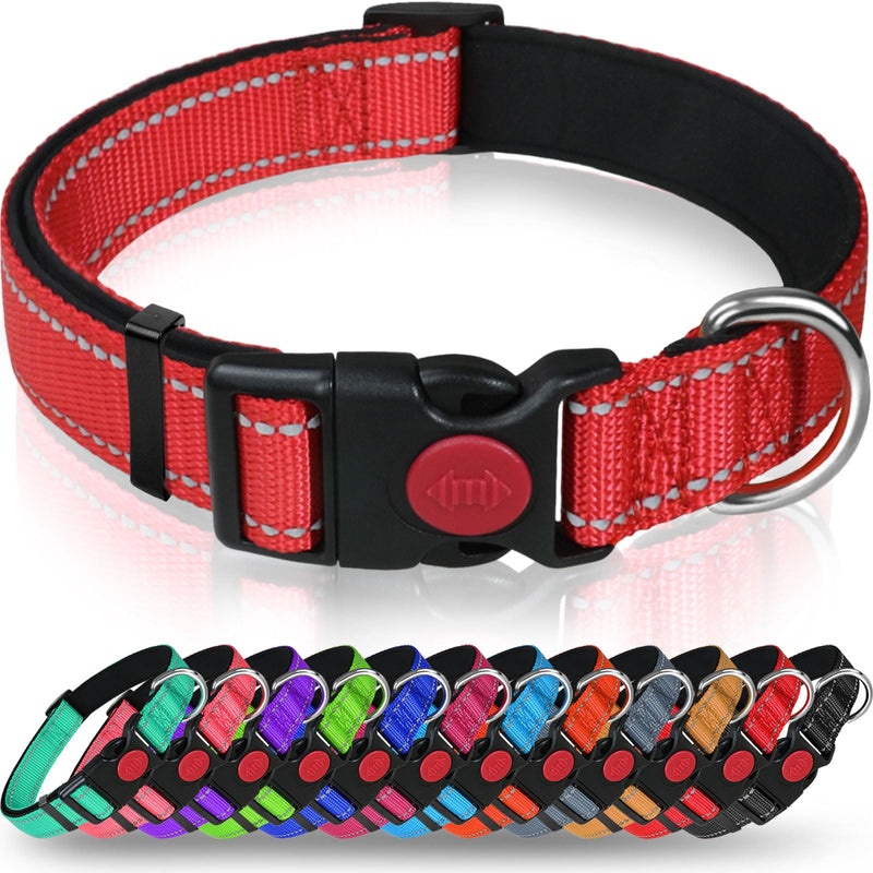 Taglory Reflective Dog Collar with Safety Locking Buckle, Adjustable Nylon Pet Collars for Large Dogs Female Male, Red, L Large (Pack of 1) - BeesActive Australia