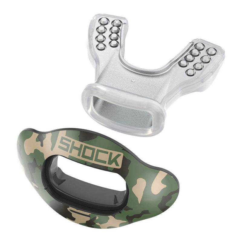 Shock Doctor Interchange Lip Guard Combo Pack | 1 Mouthpiece + 1 Shields + 1 Tether | Mouth Guard with Changeable Shields for Football, Sports etc. Kids, Youth and Adults. Camo - BeesActive Australia